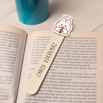 Tavşan Simgeli İsimli Ahşap Kitap Okuma Ayracı - 1