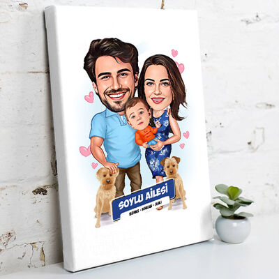 Tek Çocuklu Şahane Aile Karikatürlü Kanvas Tablo - 1