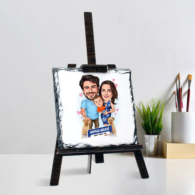 Tek Çocuklu Şahane Aile Karikatürlü Şövalye Ayaklı Taş - 1