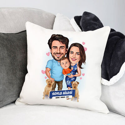 Tek Çocuklu Şahane Aile Karikatürlü Yastık - 1