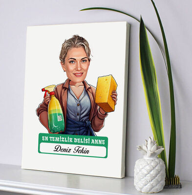 Temizlik Delisi Anne Karikatürlü Kanvas Tablo - 2