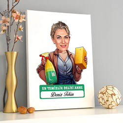 Temizlik Delisi Anne Karikatürlü Kanvas Tablo - 1