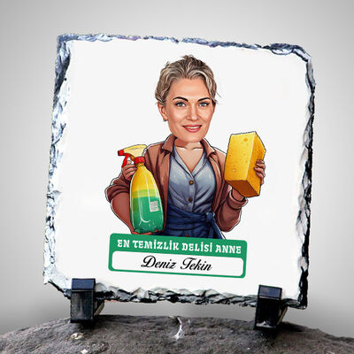 Temizlik Delisi Anne Karikatürlü Taş Baskı - 1