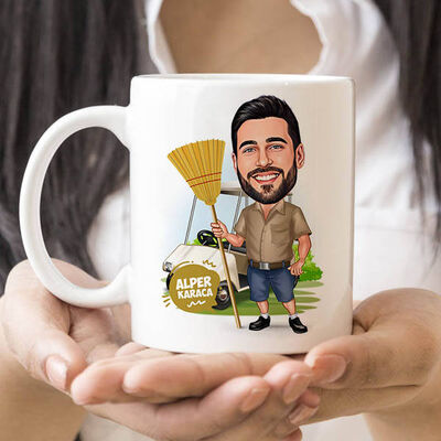 Temizlikçi Erkek Karikatürlü Kupa Bardak - 1