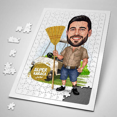 Temizlikçi Erkek Karikatürlü Puzzle - 1