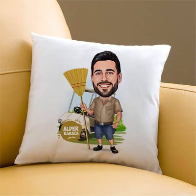 Temizlikçi Erkek Karikatürlü Yastık - 1