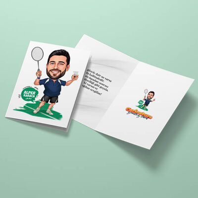 Tenis Meraklısı Erkek Karikatürlü Tebrik Kartı - 1