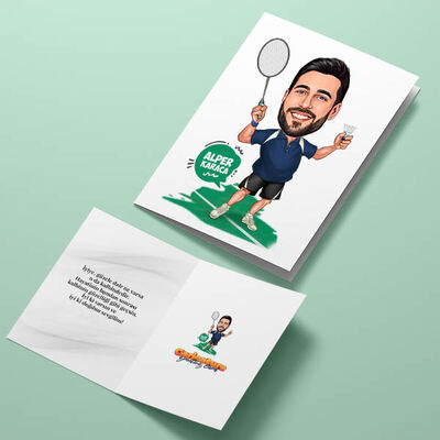 Tenis Meraklısı Erkek Karikatürlü Tebrik Kartı - 2