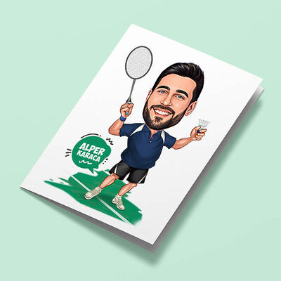 Tenis Meraklısı Erkek Karikatürlü Tebrik Kartı - 3
