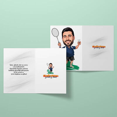 Tenis Meraklısı Erkek Karikatürlü Tebrik Kartı - 4