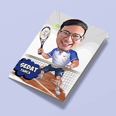 Tenis Oynayan Erkek Karikatürlü Tebrik Kartı - 1