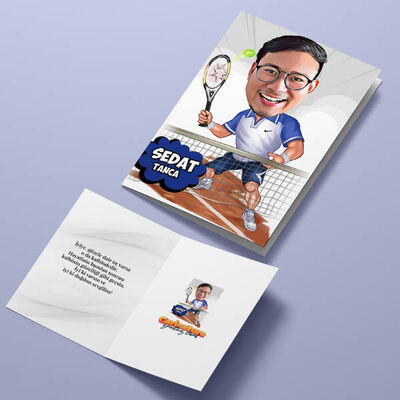 Tenis Oynayan Erkek Karikatürlü Tebrik Kartı - 4