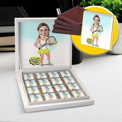 Tenis Oynayan Kadın Karikatürlü Çikolata Kutusu - 1