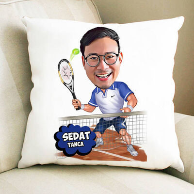 Tenis Oyuncusu Karikatürlü Yastık - 1