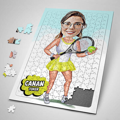 Tenis Oyuncusu Kız Karikatürlü Puzzle - 1