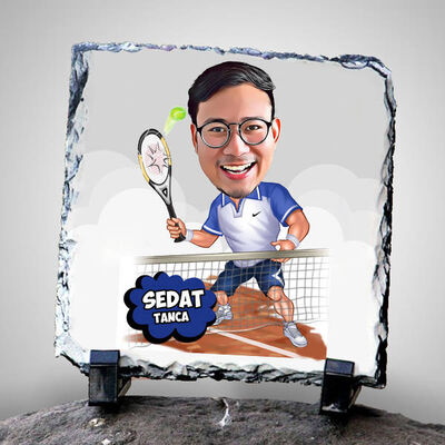 Tenisçi Karikatürlü Dekoratif Taş - 1