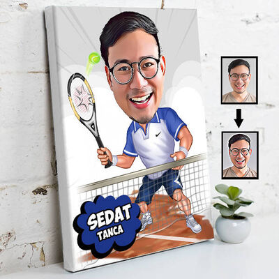 Tenisçi Karikatürlü Kanvas Tablo - 1