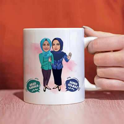 Tesettürlü Arkadaşım Karikatürlü Bardak - 1