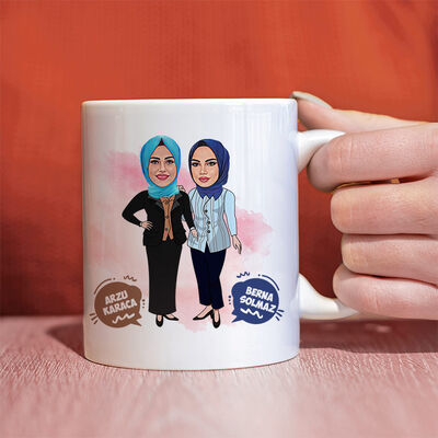 Tesettürlü En iyi Arkadaşım Karikatürlü Bardak - 1