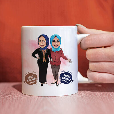 Tesettürlü En Yakın Arkadaşım Karikatürlü Bardak - 1