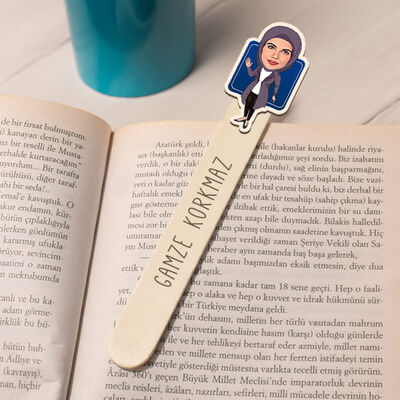 Tesettürlü Zarif Kadın Karikatürlü Çubuk Kitap Ayracı - 1