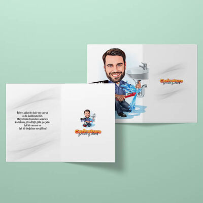 Tesisatçı Erkek Karikatürlü Tebrik Kartı - 2