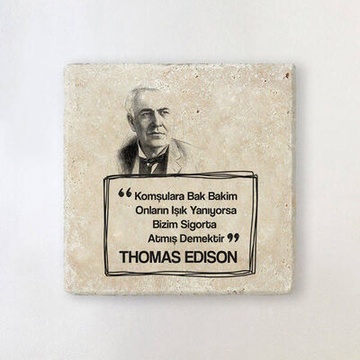 Thomas Edison Esprili Taş Bardak Altlığı - 1