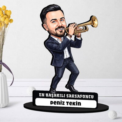 Trompetçi Müzisyen Erkek Karikatürlü Biblo - 1