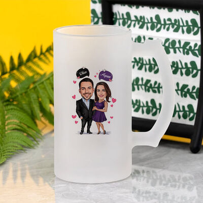 Tutkuyla Bağlı Aşıklar Karikatürlü Bira Bardağı - 2