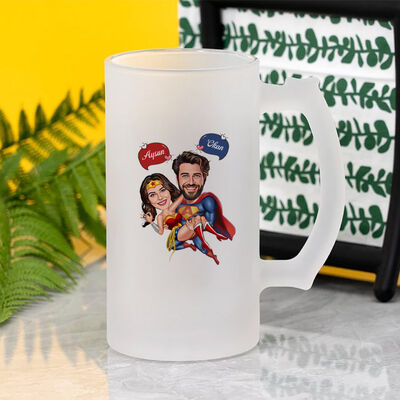 Uçan Süper Kahraman Çiftler Karikatürlü Bira Bardağı - 2
