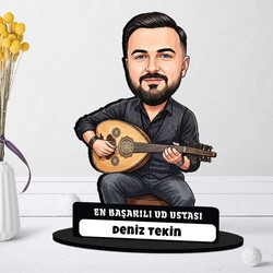 Ud Ustası Müzisyen Erkek Karikatürlü Biblo