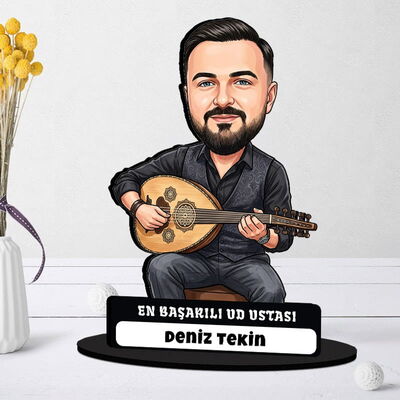 Ud Ustası Müzisyen Erkek Karikatürlü Biblo - 1