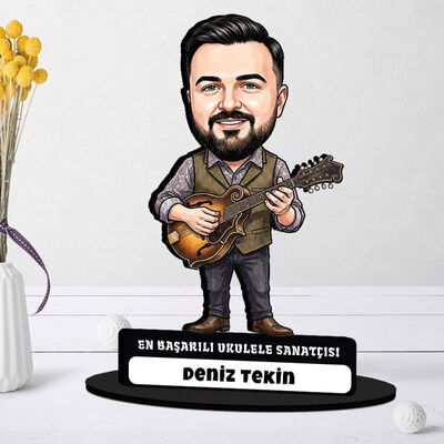 Ukulele Sanatçısı Müzisyen Erkek Karikatürlü Biblo - 1
