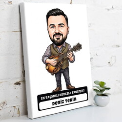 Ukulele Sanatçısı Müzisyen Erkek Karikatürlü Kanvas Tablo