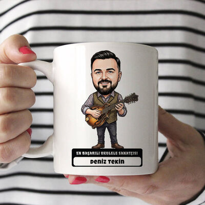 Ukulele Sanatçısı Müzisyen Erkek Karikatürlü Kupa Bardak - 1