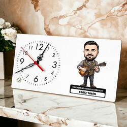 Ukulele Sanatçısı Müzisyen Erkek Karikatürlü Masa Saati