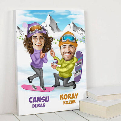 Unutulmaz Evlilik Teklifi Karikatürlü Kanvas Tablo - 1