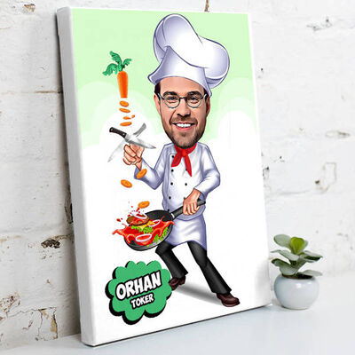 Usta Aşçı Karikatürlü Kanvas Tablo - 1