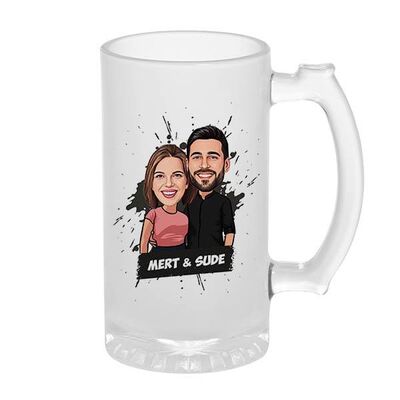 Uyumlu Çiftler Karikatürlü Bira Bardağı - 1