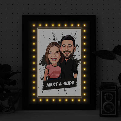 Uyumlu Çiftler Karikatürlü Işıklı Tablo - 2