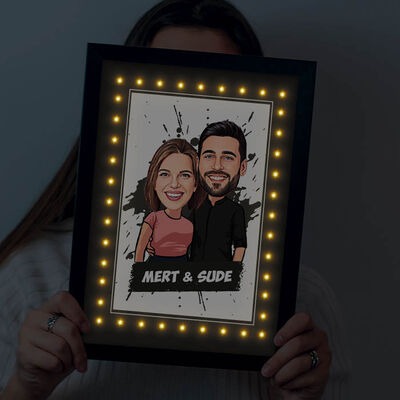 Uyumlu Çiftler Karikatürlü Işıklı Tablo - 3
