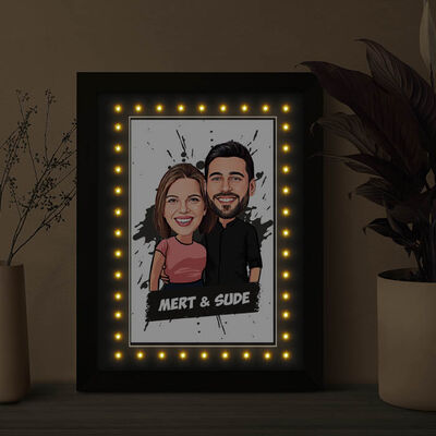 Uyumlu Çiftler Karikatürlü Işıklı Tablo - 5