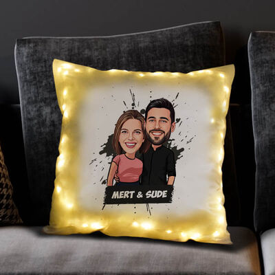 Uyumlu Çiftler Karikatürlü Işıklı Yastık - 2