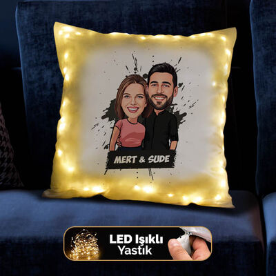 Uyumlu Çiftler Karikatürlü Işıklı Yastık - 4