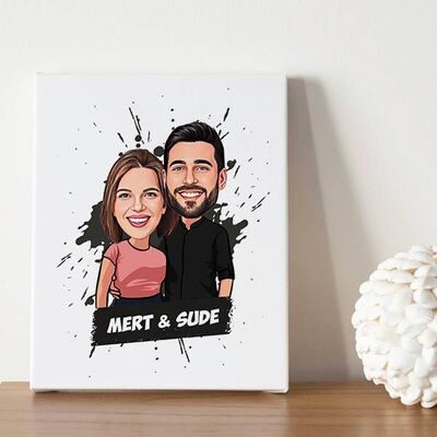 Uyumlu Çiftler Karikatürlü Kanvas - 1