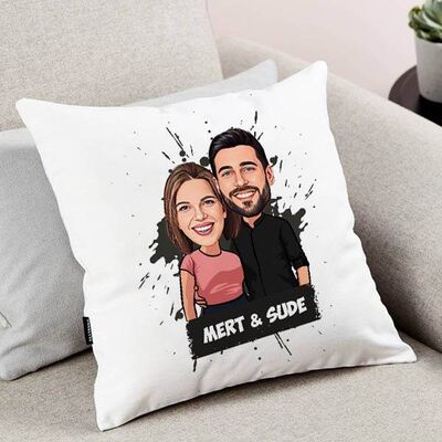 Uyumlu Çiftler Karikatürlü Yastık - 1