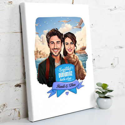 Vapurda Aşk Karikatürlü Kanvas - 1
