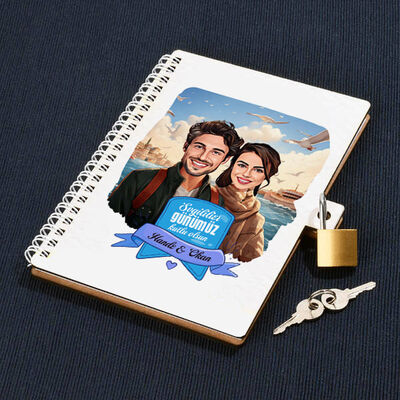 Vapurda Aşk Karikatürlü Kilitli Defter - 1