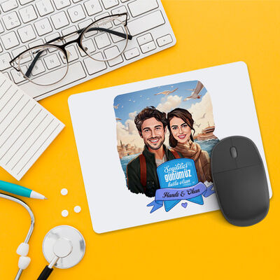Vapurda Aşk Karikatürlü Mousepad - 1