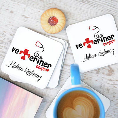 Veterinerlere Özel Bardak Altlığı 4'lü Set - 1